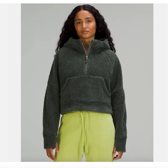 lululemon athletica Tops - Lululemon Scuba Oversized Half-Zip Fleece Hoodie Green Sherpa XS